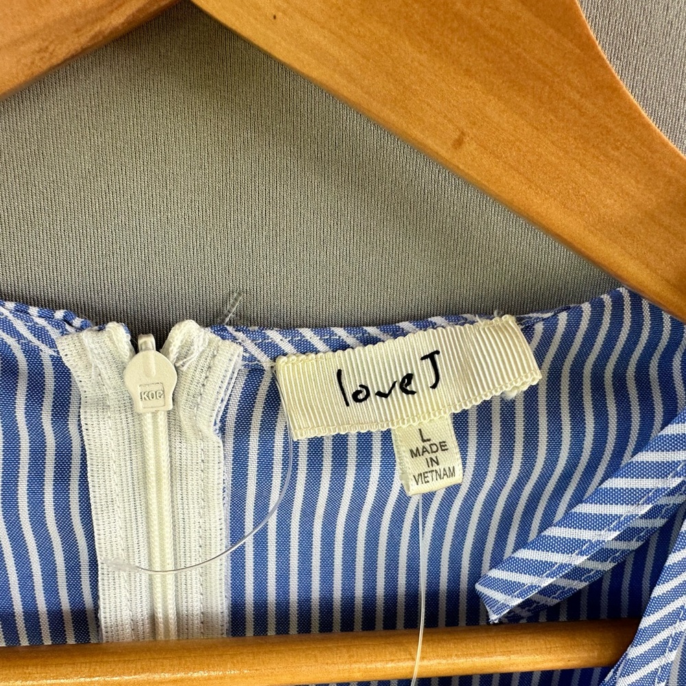 Women’s Blue Striped Ruffle Peplum Top - Picture 5 of 8